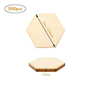 1-3cm Unfinished Hexagon Wood Pieces Blank Wooden Hexagon Shape Cutouts Natural Wooden Tile Slabs Cutouts Slices