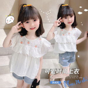 เสื้อเชิ้ตผ้าฝ้ายเด็กผู้หญิงฤดูร้อน แขนสั้น คอตุ๊กตา แฟชั่น เสื้อผ้าเด็ก เสื้อผ้าเด็กผู้หญิง ฤดูร้อน 2025 ใหม่ น่ารัก น่ารัก เสื้อผ้าเด็ก