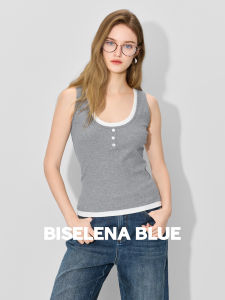 BEIQIANI | Contrast Color Fitted Fake Double-Layer U Neck Women Tank Top