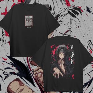 Bandai | Naruto Itachi Uchiha T-Shirt Men Summer Anime Sharingan Crow Graphic Tee Japanese Manga Streetwear Short Sleeve Top