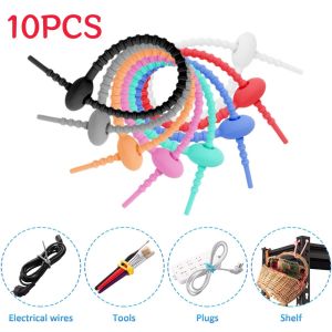10PCS Silicone Reusable Cable Wire Organizer Winder Storage Holder Bag Ties Cord Bag Clip Food Saver Earphone Line Tidy Clips