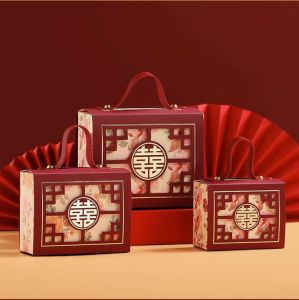 10 Chiếc Màu Đỏ Phong Cách Trung Hoa Di Động Hộp Kẹo Có Tay Cầm Cho Đám Cưới Tiệc Sinh Nhật Sô Cô La Đóng Gói Vật Dụng