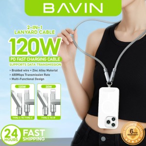 BAVIN CB391 2-in-1 Portable Braided Lanyard 120W PD Fast Charging Data Cable Compatible for Phones & Laptop