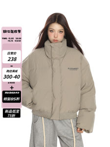 Street Style Womens Cotton Jacket Short Printed Stand Collar Padded Coat Hip Hop Loose Fit Winter Outerwear for Couples