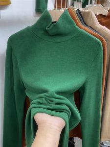 Áo Thun Nữ Tay Dài Cổ Cao Hai Mặt Nhung Lông Cừu Thời Trang Mùa Đông Mới Chất Liệu Polyester Thường Ngày Màu Trơn