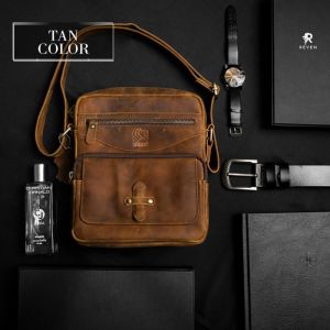 Tas selempang pria serbaguna multifungsi bahan kulit sapi asli jenis crazy horse original branded fashion cowok model terbaru kekinian distro