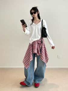 Natural Texture Handmade Long Sleeve Polo T-Shirt Lazy Loose Henry Collar Base Shirt Commute Style Cotton Polyester Blend