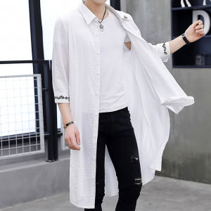 เสื้อคลุมกันแดดแขนยาวผู้ชาย ทรงหลวม ดีไซน์เก๋ไก๋ ทรงปกตั้ง คอตั้ง กระดุมเดียว ผ้าฝ้ายผสมโพลีเอสเตอร์