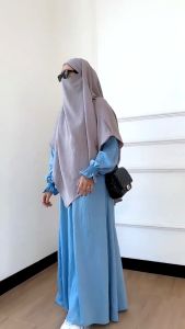 Gamis Abaya Remaja Polos Amelia Dress Baju Gamis Wanita Motif Terbaru Lengan Serut 3 karet