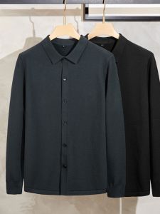 2024 New plus Size Mens Knitwear Jacket Flip Collar Sweater Outerwear Big And plus Size Fat Trendy Open Cardigan Pure Color