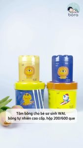 Tăm bông cho bé sơ sinh WAI bông tự nhiên cao cấp hộp 200/600 que