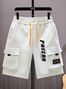 กางเกงขาสั้นทำงานชายฤดูร้อนบางหลวมสบาย ๆ กางเกงขายาวทรงตรงพิมพ์ลายตัวอักษรสำหรับใส่ลำลองในช่วงฤดูร้อน
