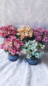 Chậu hoa lily đa màu cổ điển để bàn VI106 ( hoa lụa cao 22cm chậu sứ đường kính 9cm) hoa giả trang trí