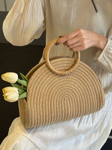 Fashionable Versatile Large Capacity Woven Handbag Womens Summer Beach Crossbody Bag Soft Handle Casual Pure Color Bag