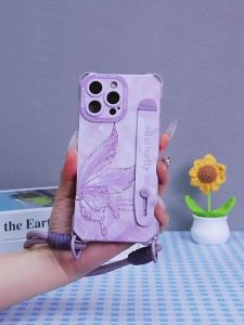 For iPhone 17 Pro Max Case Wrist Strap Support With Lanyard Butterfly Pattern Light Luxury Silicone