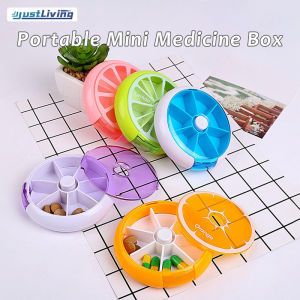 JustLiving Pill Organizer Portable Mini Medicine Box 7-cell Sub-packed Tablet Storage Box 7-day A Week Push Button Rotate Pill Planner Large-capacity Sealed Pill Box for The Elderly