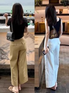 Slim Fit Wide Leg Trousers Khaki 9th