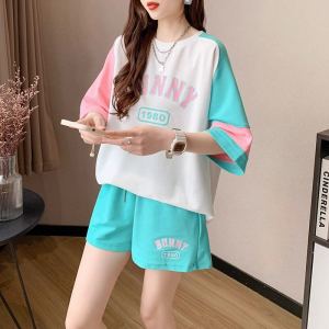 Plus Size Womens Clothing Casual Sports Suit Female 2023 Summer New Korean Style Short Sleeve T-shirt + Shorts Tops Two-piece Set