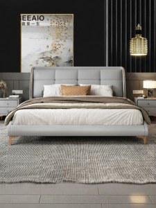Imported Full Grain Leather Modern Minimalist Double Bed 1.8m