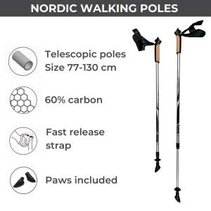 CMD Sport carbon - ไม้เท้าเดินนอร์ดิก พร้อมระบบสายรัดแบบคลิก สายรัด. L/XL