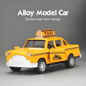 1:32 Diecast Alloy Taxi Model Car with Light & SoundPull Back Yellow Cab Toy Double Door Collectible Gift for Kids Boys Girls