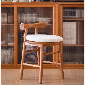 Butterfly Design Home Wooden Stool with Back Cherry Wood