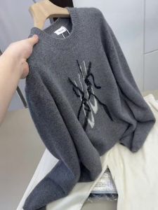 UYFY | Gray Round Neck Knitwear Womens Loose Fit Base Layer Shirt Korean Style Autumn Winter New Arrival Slimming Versatile Sweater