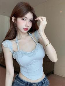 Áo Ba Lỗ Ren Cổ Treo Hở Vai Mùa Đông Phong Cách Thái Pure Desire Sweet Spicy Bé Gái Một Bên Vai Xương Cá Áo Ba Lỗ Nữ