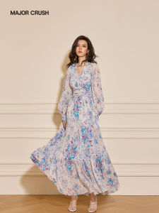 Floral Printed Slimming A-Line Long Dress