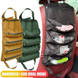 Heavy Duty Canvas Car Seat Back Organizer Hanging Multi Pocket Storage Bag Universal Auto SUV Truck Interior Accessories Pouch