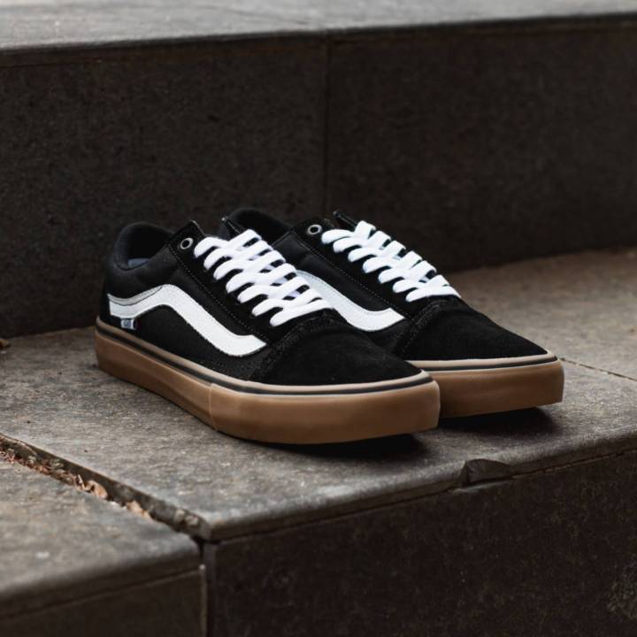 Vans Old Skool Pro Black Gum Sepatu Kanvas Low-Cut Sepatu Olahraga