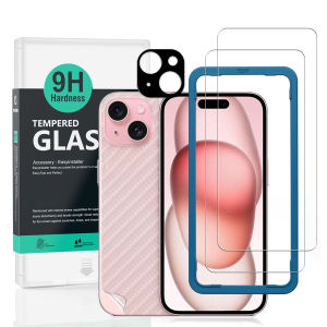 IBYWIND ปกป้องหน้าจอสำหรับ iPhone 15 5Gกระจกเทมเปอร์2ชิ้นอุปกรณ์ป้องกันเลนส์กล้องถ่ายรูป1ชิ้นฟิล์มไฟเบอร์คาร์บอนสำรอง1ชิ้น [ที่อ่านลายนิ้วมือติดตั้งได้ง่าย] ไม่มีคะแนน