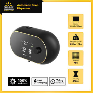 PUGTOP 450ML Wall Mount Foam Soap Dispenser Rechargeable Touchless Auto Foaming Hand Washer Soap Dispenser With Time Temperature For Hotel Bathroom Office
