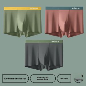 MiiOW | Mens Ice Silk Antibacterial Briefs Summer Thin Flat Angle Shorts Comfortable Seamless Underwear Sporty Boxer Shorts