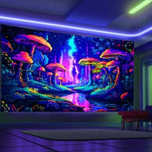 Tấm Thảm Treo Tường Hình Rừng Nấm Phản Ứng Tia UV VIKAMA Họa Tiết Thác Nước Ảo Diệu Phát Sáng Trang Trí Phòng Ngủ Ký Túc Xá Làm Nền Cho Tiệc Tùng