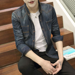 Fashionable Long Sleeve Denim Shirt for Young Men Stylish Versatile Outerwear Trendy And Handsome Carlsley Cotton Polyester Blend