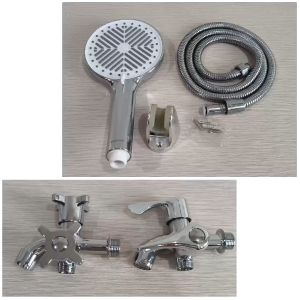 Paket Hand Shower Petak & Bulat + Kran Cabang: Aksesoris Kamar Mandi Praktis