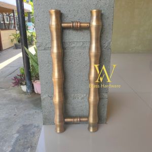 Handle Pintu Rumah Kuningan Antik Motif Bambu Kuning 50 cm 2 pcs