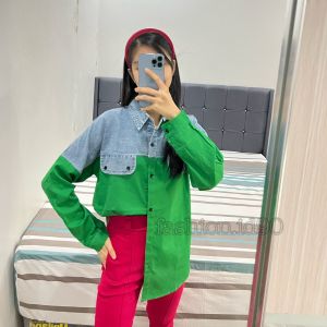 KEMEJA EILISH DENIM KOMBINASI KATUN / KEMEJA OVERSIZE DENIM WARNA WARNI KEKINIAN WANITA JUMBO 9045/2805