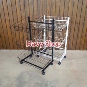 ชำระเงิน 3 ชั้น มีล้อ 71 cm ชั้นตะกร้า ชั้นวาง ชั้นมินิมาร์ท ชั้นขาย ชั้นวางขนม อุปกรณ์จัดเก็บภายในครัว