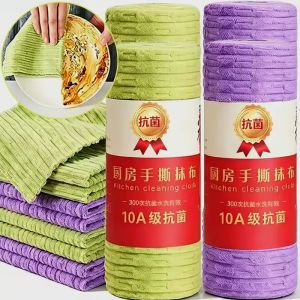 20Pcs Thickened Tear-Off Kitchen Cleaning Cloths Highly Absorbent Lint-Free Household Dishcloths Coral Fleece Pot-Wiping Towels