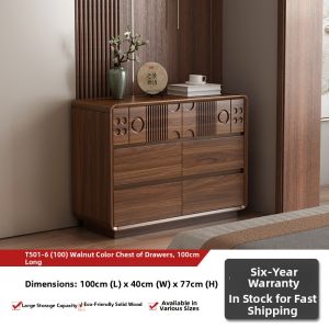 Walnut Colored Solid Wood Storage Chest Five Drawer Cabinet