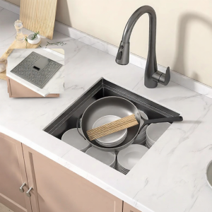 JOMOW | 304 Stainless Steel Honeycomb Pattern Hidden Single Bowl Sink With Cover
