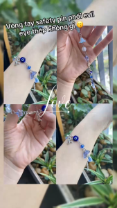 Vòng tay safety pin phối mắt quỷ evil eye phong cách y2k chất liệu thép không gỉ