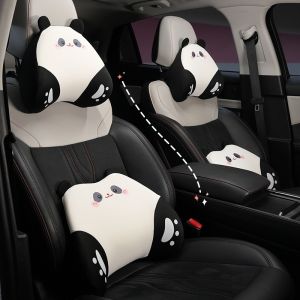 Car Neck Pillow Ice Silk Memory Foam Pillow Universal Four Seasons Panda Design Driver Waist Support Cushion Automotive Accessories