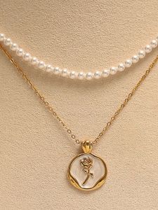 Arshamx 2024 New Pure Silver Rose Flower Necklace with Natural Freshwater Pearl Stacking Luxury Fashion Jewelry for Women