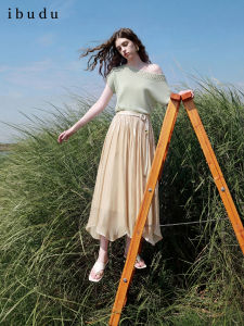 3COLOUR·S | New Summer Satin High-shine Elastic Waist A-line Midi Skirt