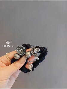 Dây buộc tóc nữ Eleanor Accessories hình hoa dây cột tóc đính đá phối ngọc trai phụ kiện tóc 10461