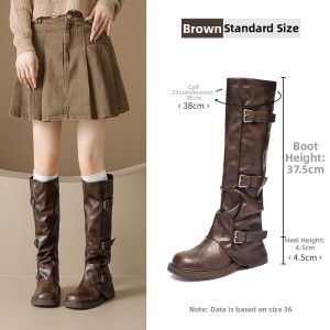 Agsdon | Brown Melanoid Stacked Short Knight Boots Thick Heel