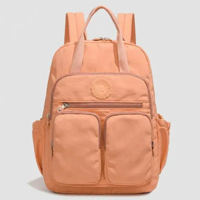 Casual Oxford Cloth Double Shoulder Backpack Mommy Bag Lightweight Multi-Pocket Waterproof Travel Laptop Bag Simple Solid Color